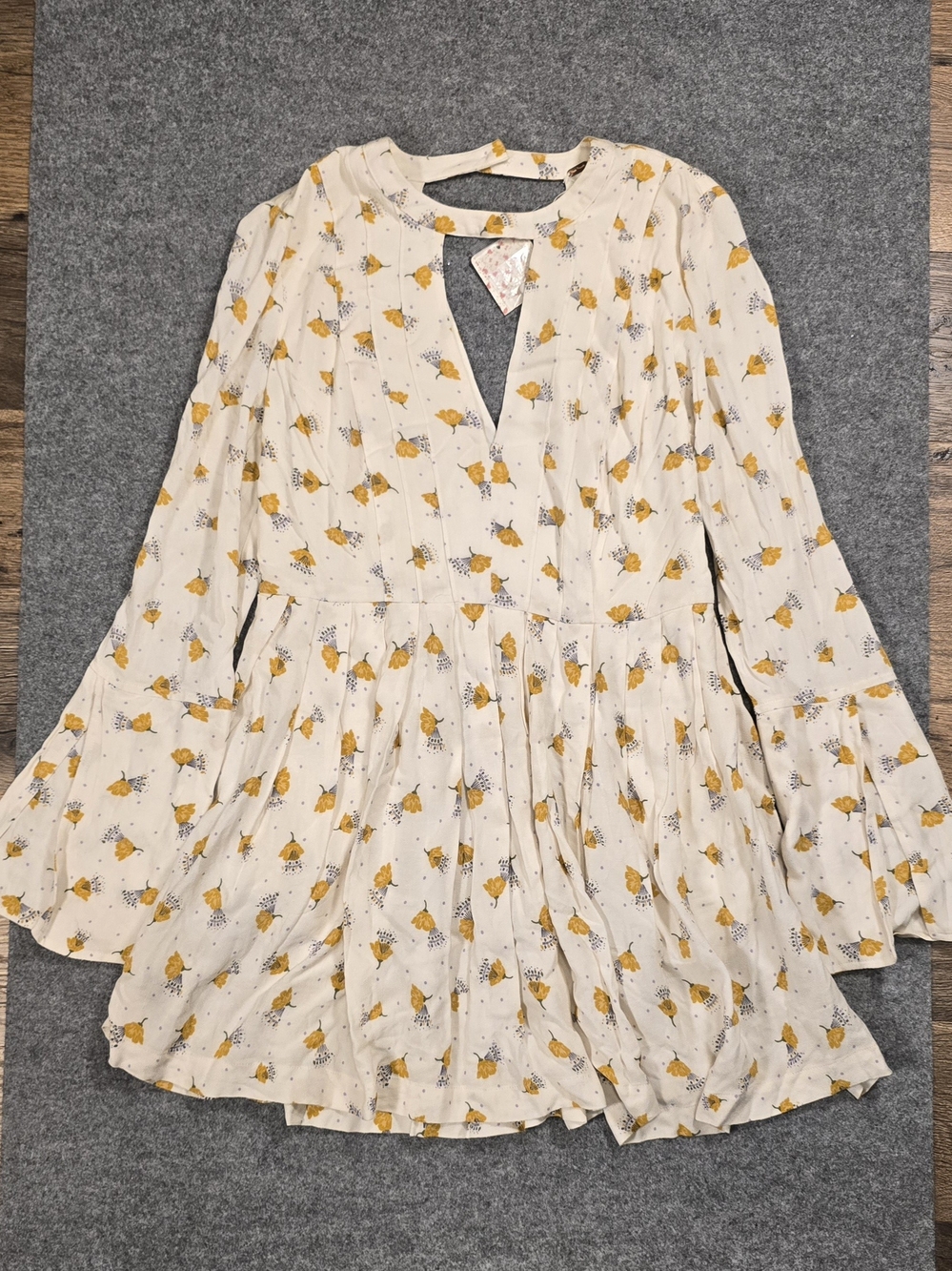 NWT Free People Tegan Mini Cream Dress with Yellow Floral Print